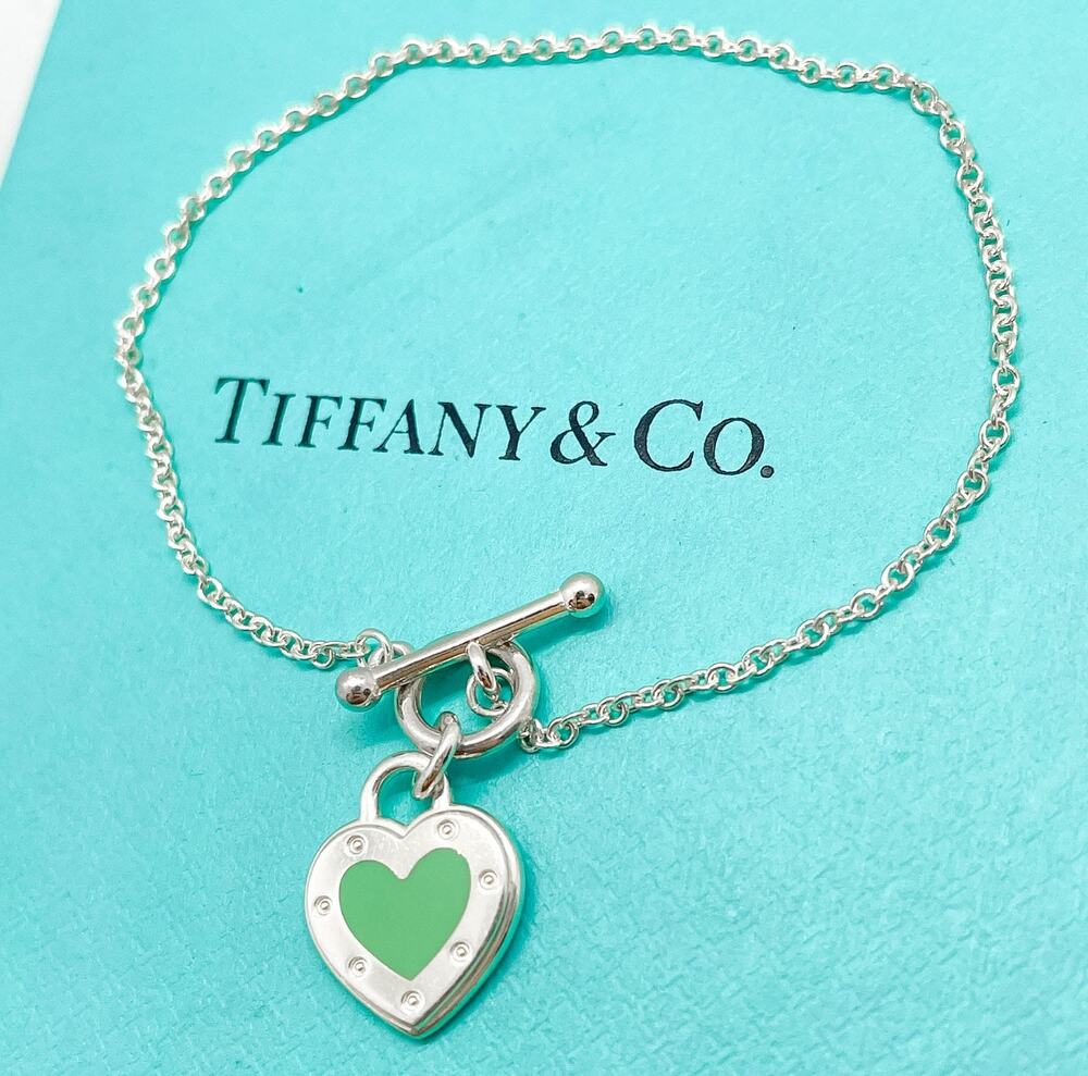 Tiffany & Co. Blue Enamel Love Lock Heart Toggle Bracelet Sterling Silver 6"